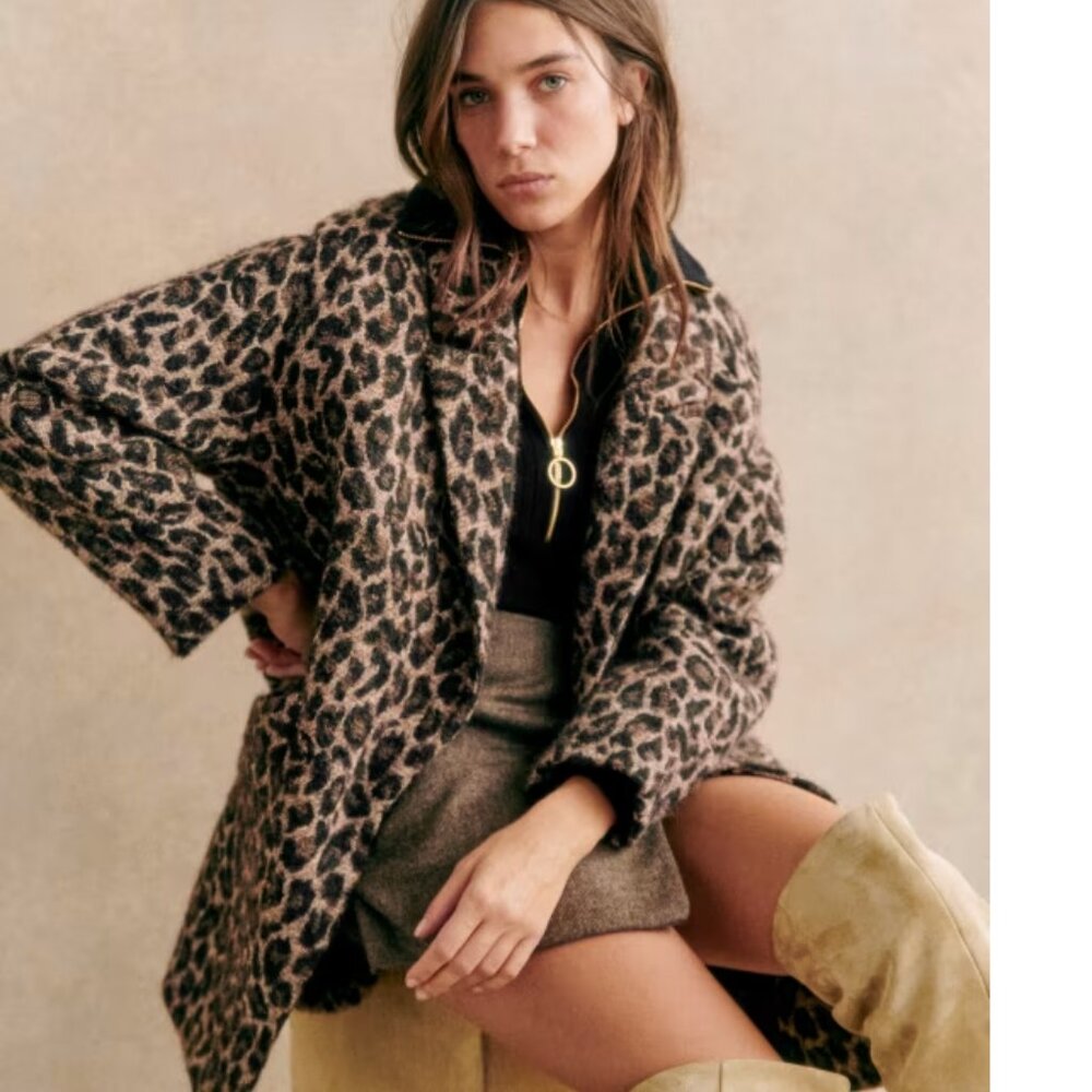 Sezane Andrew Coat Leopard/ Brown - Size 2